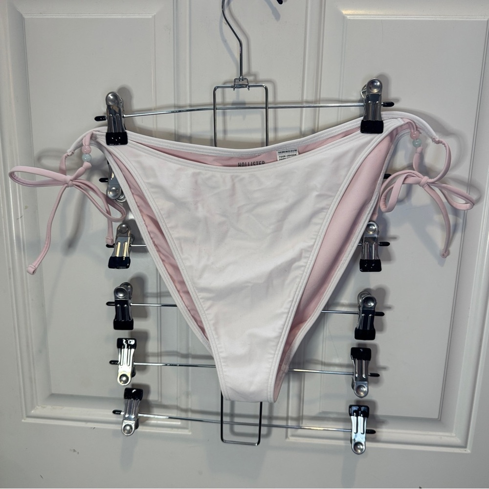 Hollister Light Pink and White Side Tip Straps Bikini Bottom Palm Tree Size XXL